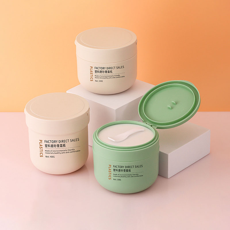 200 グラム 300 グラム 400 グラムプラスチックつや消しラウンド化粧品スキンケアマスククリームジャー美白除去そばかす日焼け止め容器スプーン付き