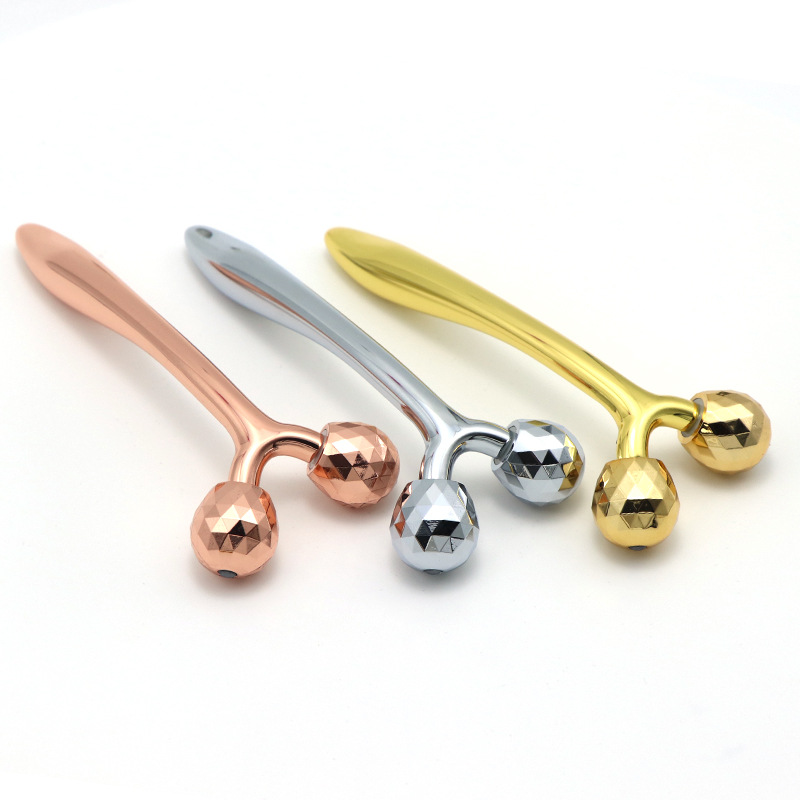 Y 字型 3D マッサージ美容バーハンドヘルドフェイシャルリフティングアンチエイジングスキンケア 24 18k ゴールドメタルフェイスローラー