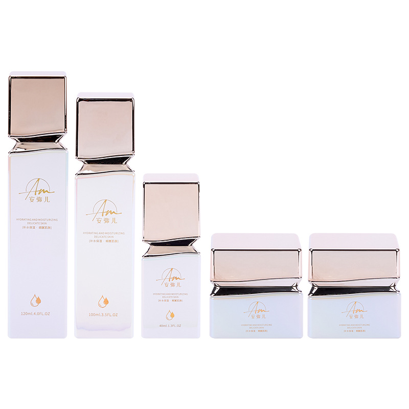 フェイス クリームとアイ クリーム用の虹色の効果を持つ正方形のガラス クリーム ジャー フェイス クリームとアイ クリーム用の虹色の効果を持つ正方形のガラス クリーム ジャー