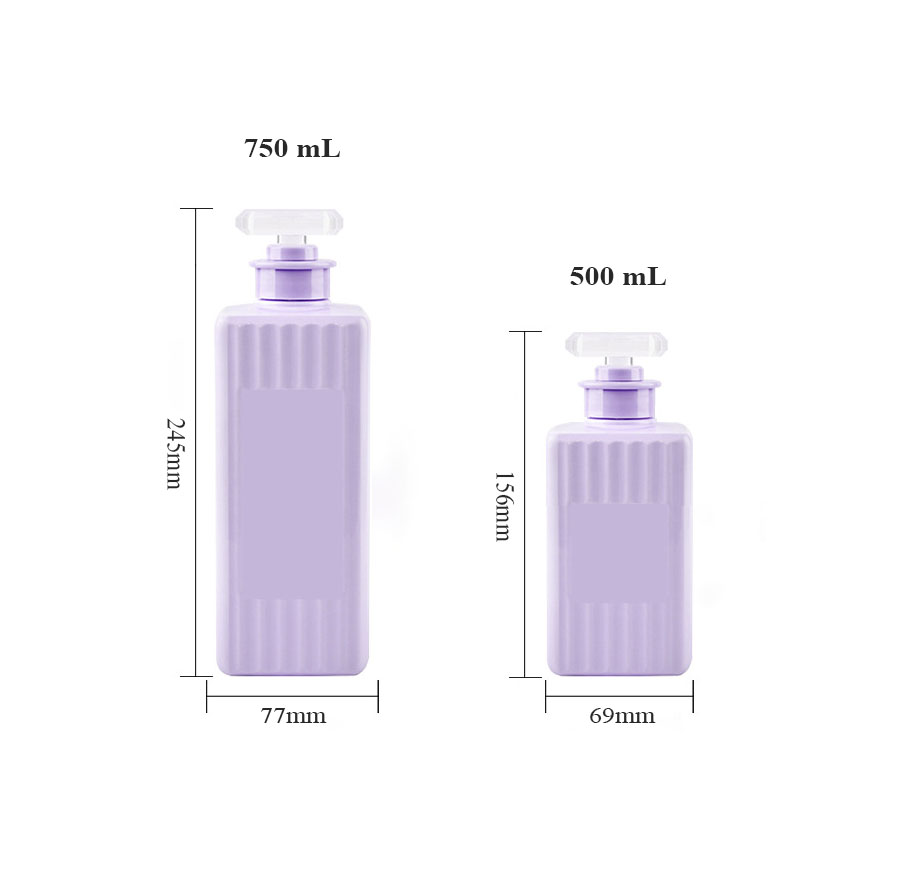 500 ミリリットル 750 ミリリットル正方形プラスチックペットローションポンプボトルストライプ形状の表面ヘアオイルシャンプーとコンディショナー化粧品容器 500 ミリリットル 750 ミリリットル正方形プラスチックペットローションポンプボトルストライプ形状の表面ヘアオイルシャンプーとコンディショナー化粧品容器