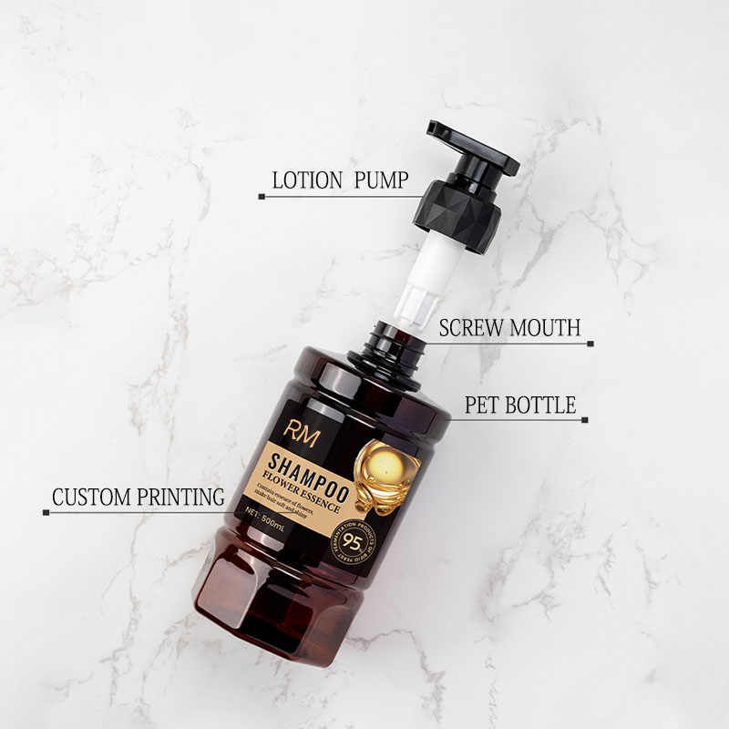 500 ミリリットルペットプラスチック花びらポンプボトルスクリューポンプ付きパーソナルケア包装用高価値ホテルシャンプーボトル 500 ミリリットルペットプラスチック花びらポンプボトルスクリューポンプ付きパーソナルケア包装用高価値ホテルシャンプーボトル