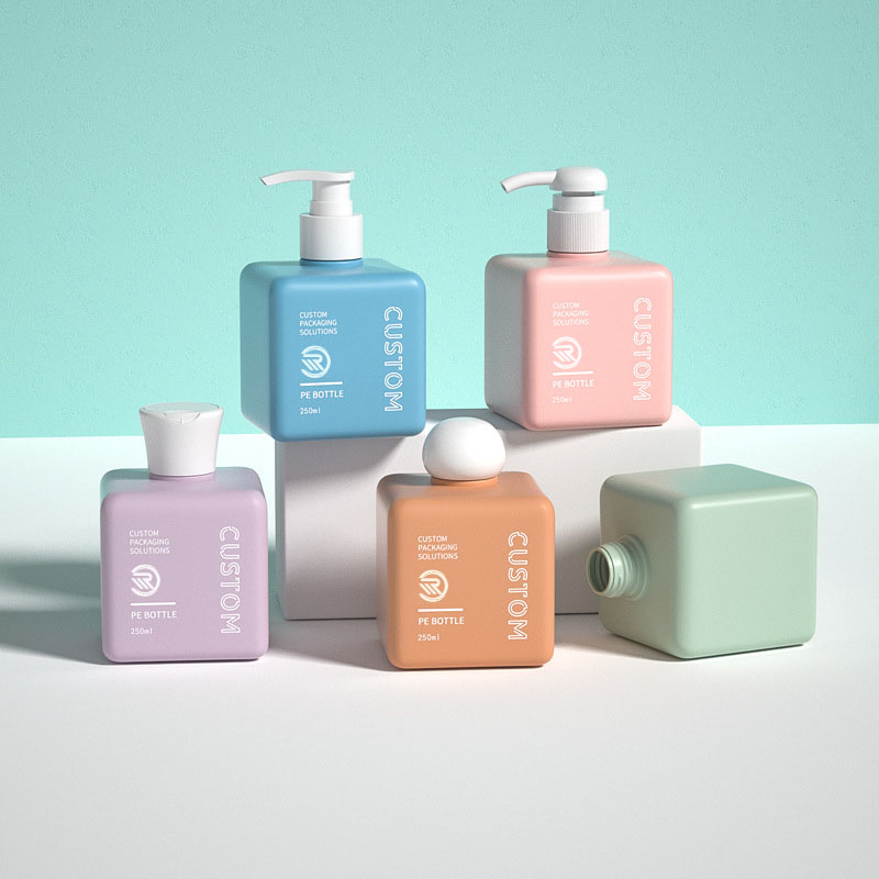 人気のリサイクル PET プラスチック正方形スキンケア シャンプー ボディ バター オイル ボトル 150 ミリリットル 200 ミリリットル 250 ミリリットル サイズとスクリーン印刷